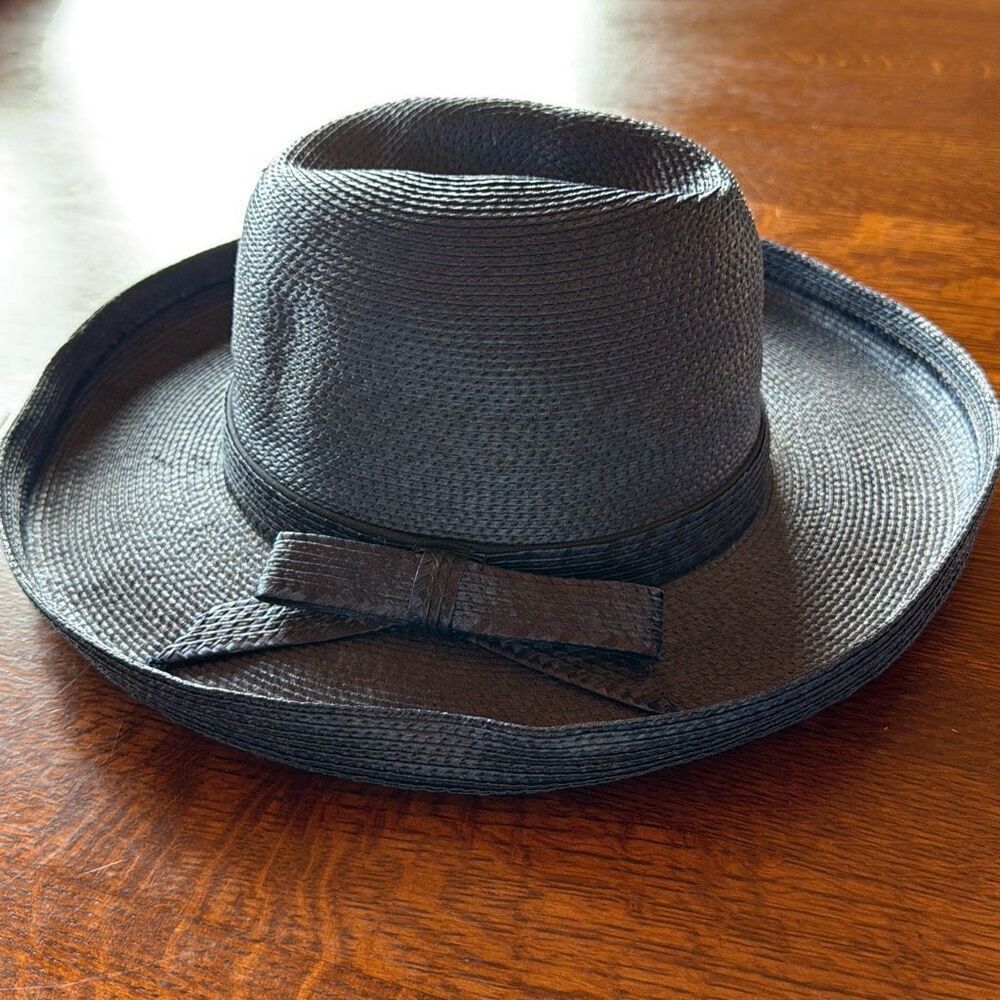 Vintage Don Anderson‎ Blue Straw Fedora Sun Hat Women’s Size Small